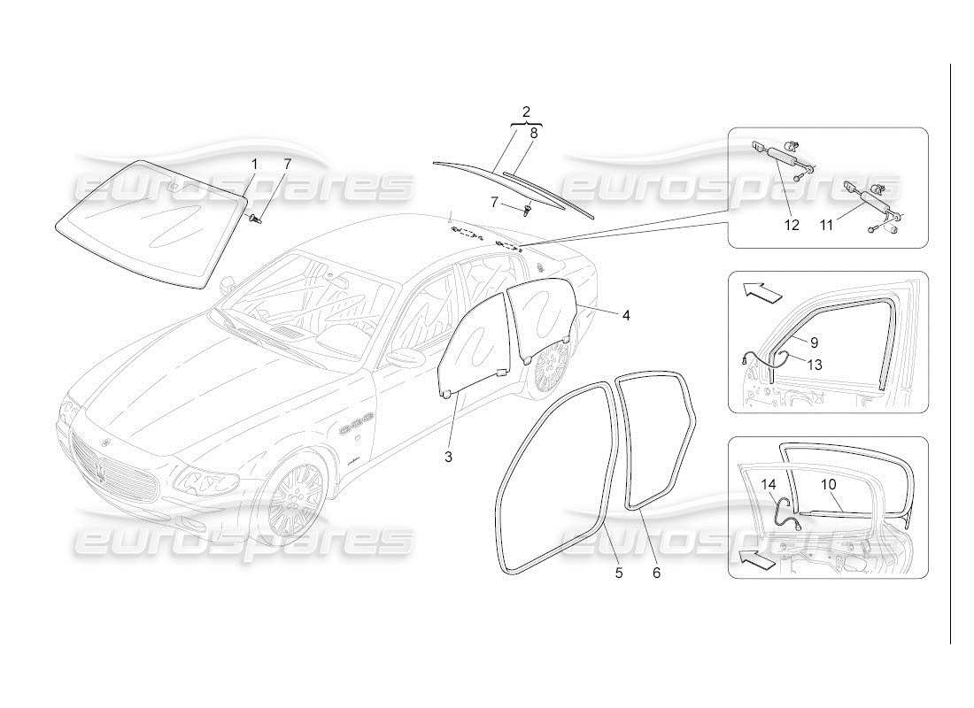 maserati qtp. (2007) 4.2 auto windows and window strips part diagram