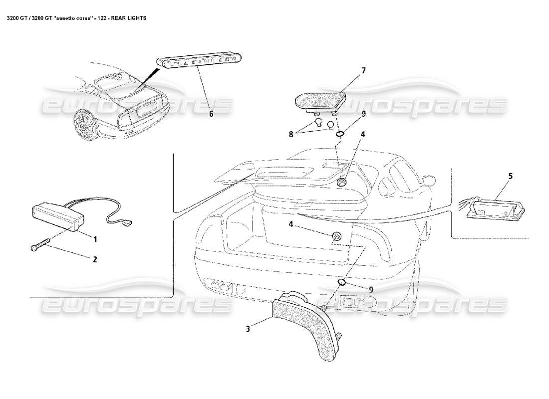 maserati 3200 gt/gta/assetto corsa rear lights part diagram