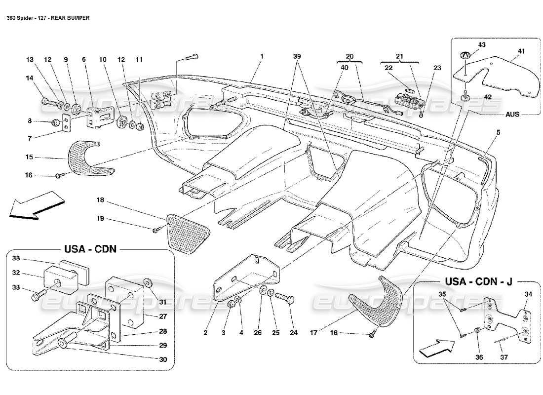 ferrari 360 spider rear bumper part diagram