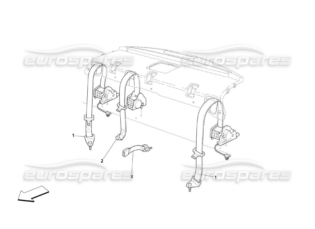 maserati qtp. (2003) 4.2 rear safety belts part diagram