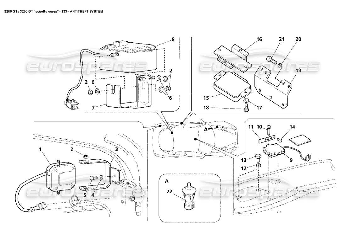 maserati 3200 gt/gta/assetto corsa anti theft system part diagram