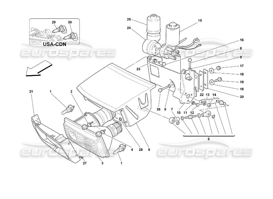 ferrari 355 (2.7 motronic) lights lifting device and headlights part diagram