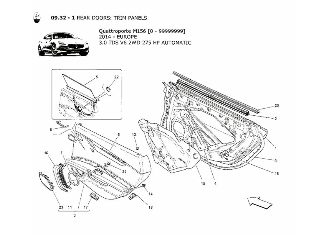 maserati qtp. v6 3.0 tds 275bhp 2014 rear doors: trim panels part diagram