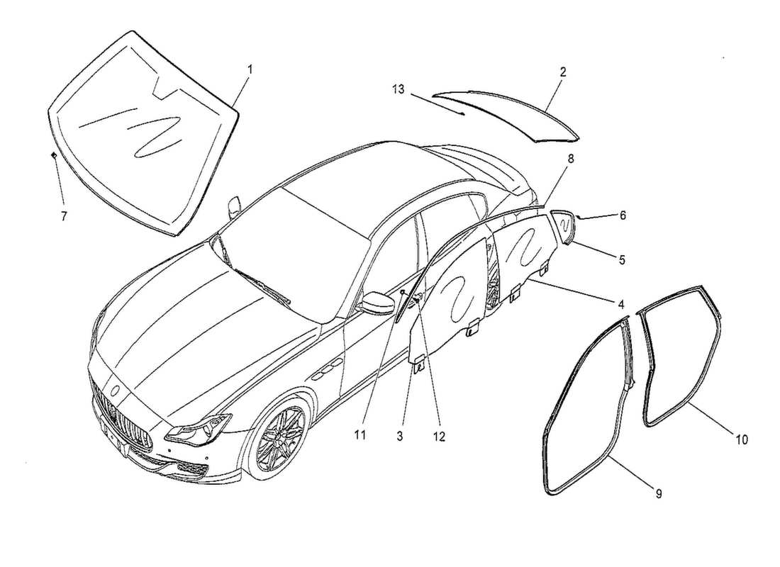 maserati qtp. v8 3.8 530bhp 2014 windows and window strips part diagram