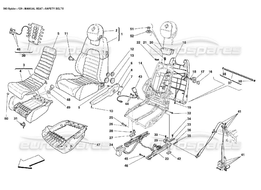 ferrari 360 spider manual seat- safety belts part diagram