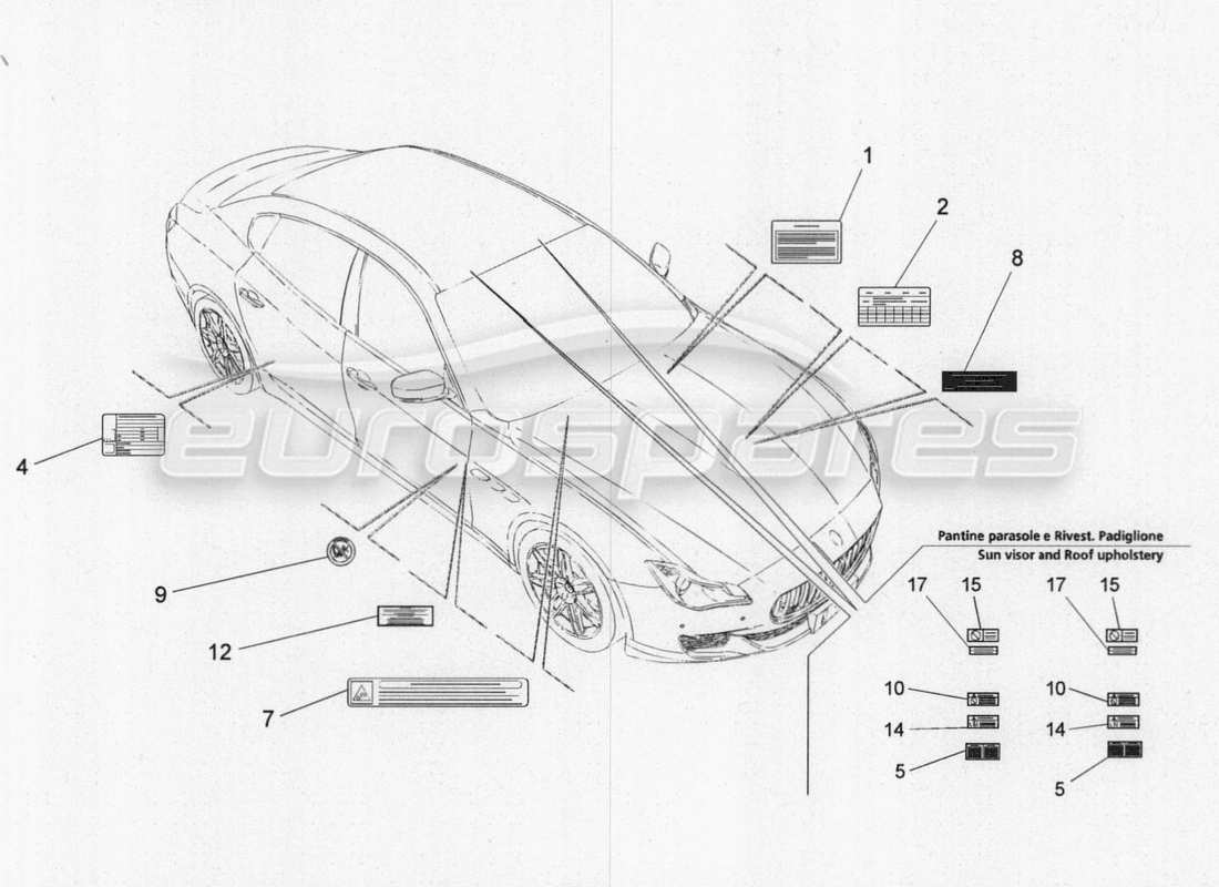 maserati qtp. v8 3.8 530bhp 2014 auto stickers and labels part diagram