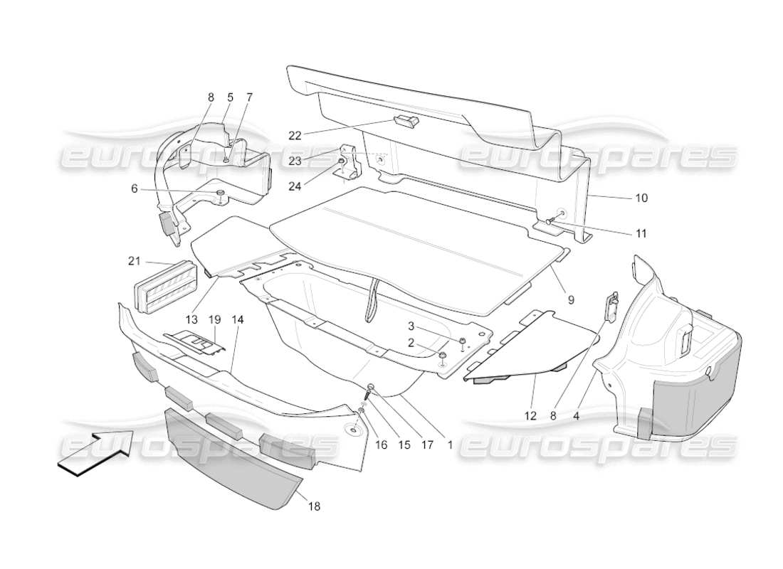 maserati grancabrio (2011) 4.7 luggage compartment mats part diagram