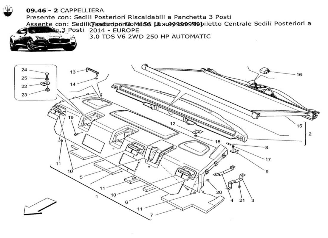 maserati qtp. v6 3.0 tds 250bhp 2014 rear parcel shelf part diagram