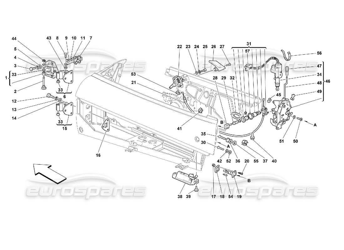 ferrari 355 (2.7 motronic) doors - opening control and hinges part diagram