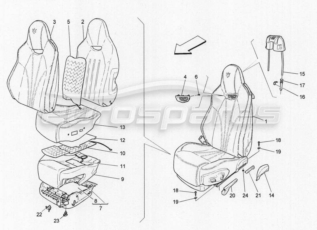 maserati granturismo special edition front seats: trim panels part diagram