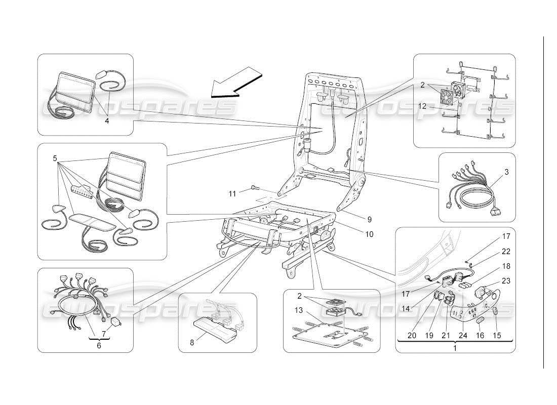 maserati qtp. (2007) 4.2 auto front seats: mechanics and electronics part diagram