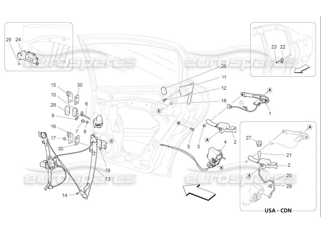 maserati qtp. (2009) 4.2 auto rear doors: mechanisms part diagram