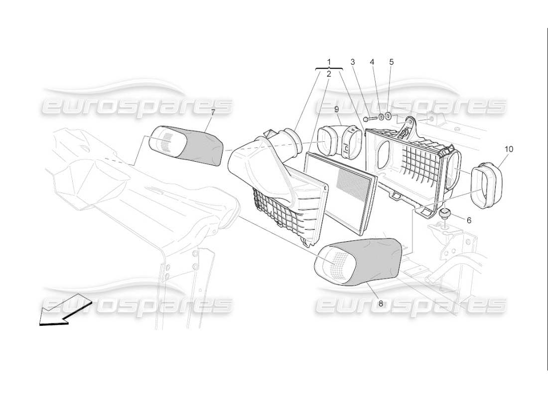 maserati qtp. (2009) 4.2 auto air filter, air intake and ducts part diagram