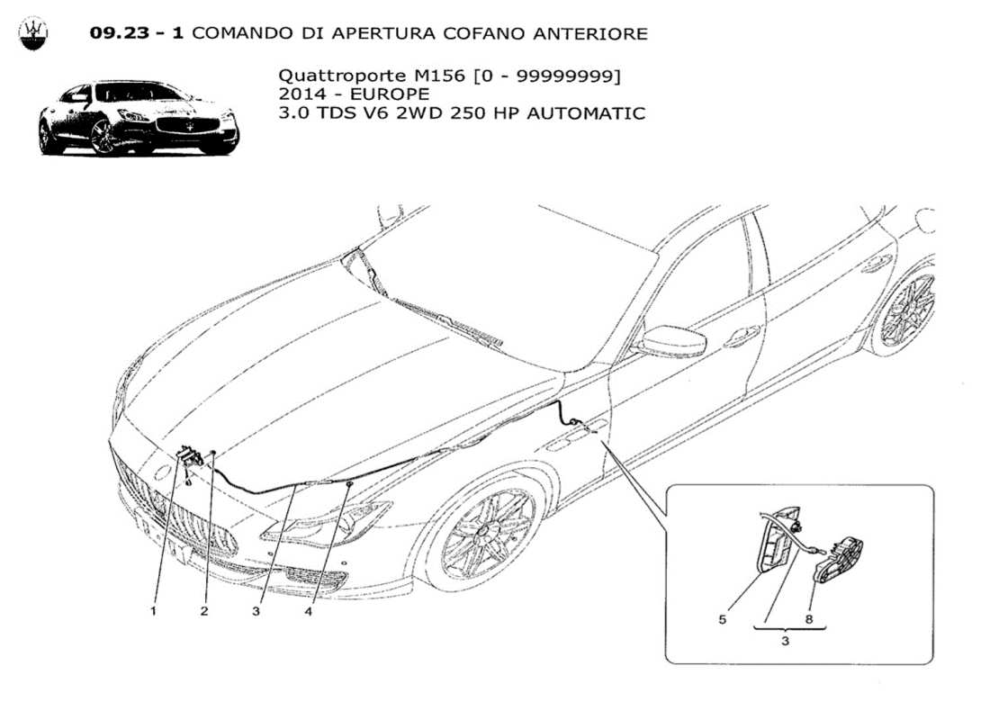 maserati qtp. v6 3.0 tds 250bhp 2014 front lid opening button part diagram