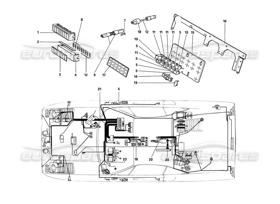 ferrari 308 (1981) gtbi/gtsi fuses and relays part diagram