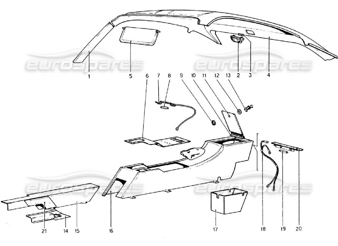 ferrari 308 gtb (1976) tunnel and roof part diagram