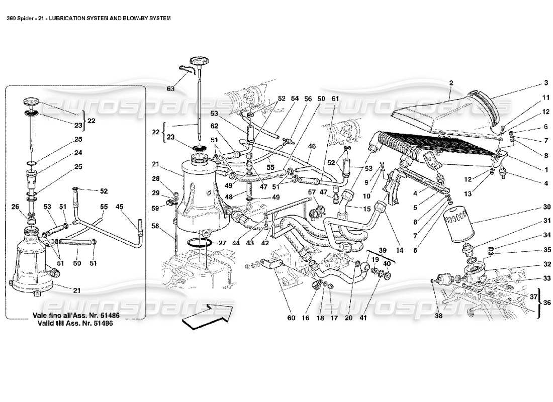 ferrari 360 spider lubrication system and blow-by system part diagram