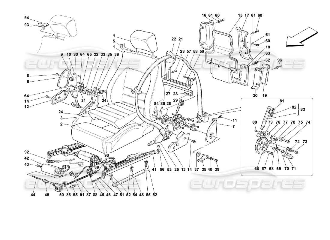 ferrari 355 (2.7 motronic) seats and safety belts part diagram