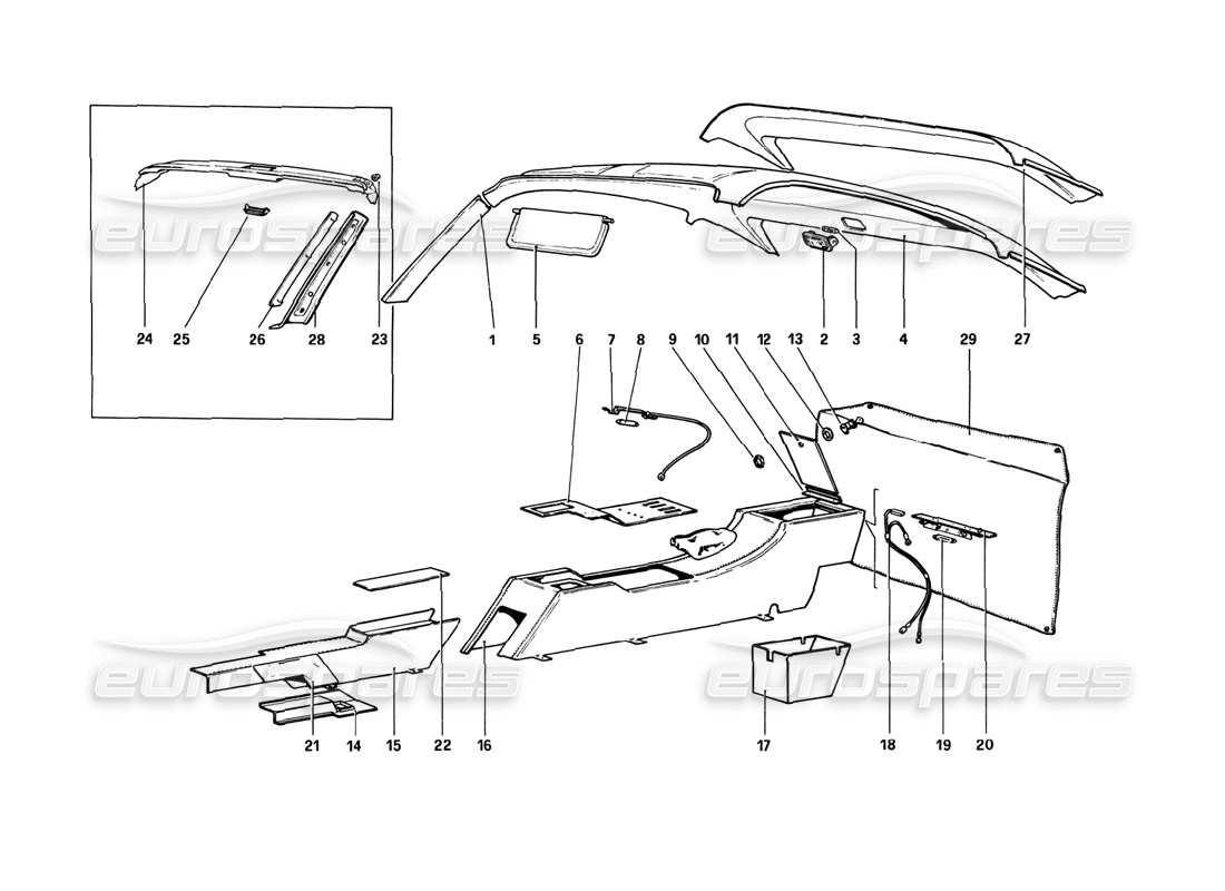 ferrari 308 gtb (1980) tunnel and roof part diagram