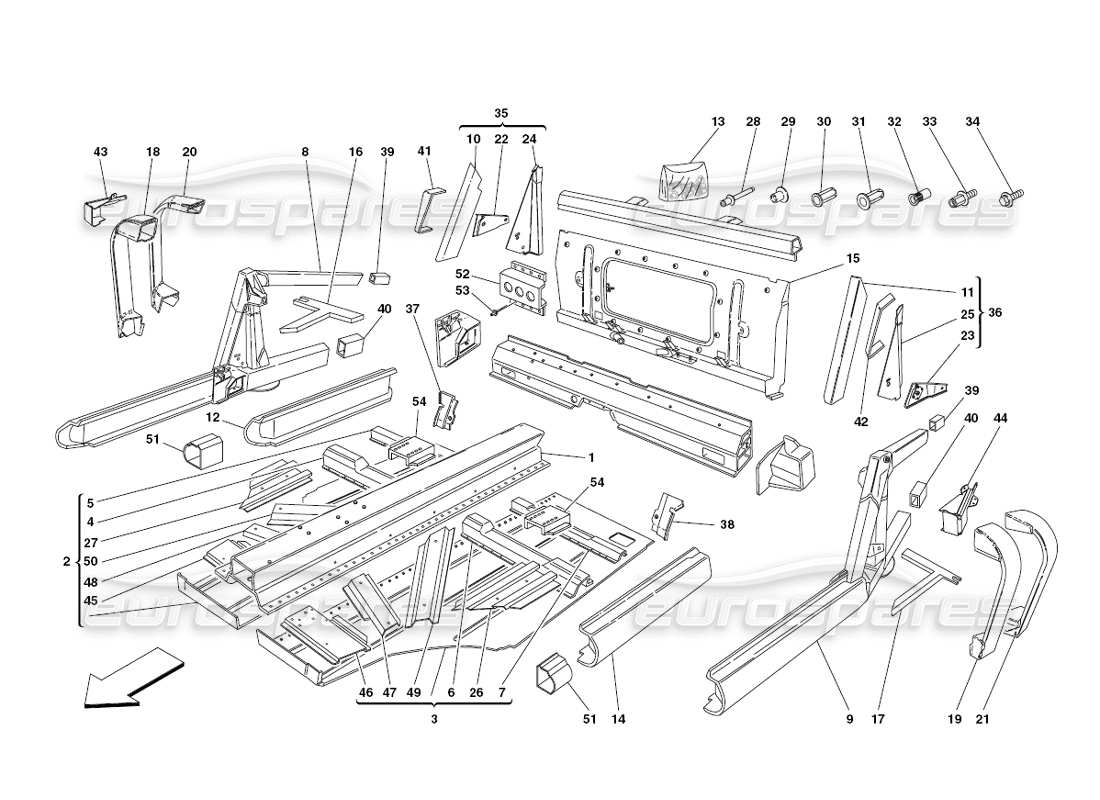 ferrari 430 challenge (2006) frame - central elements and plates part diagram