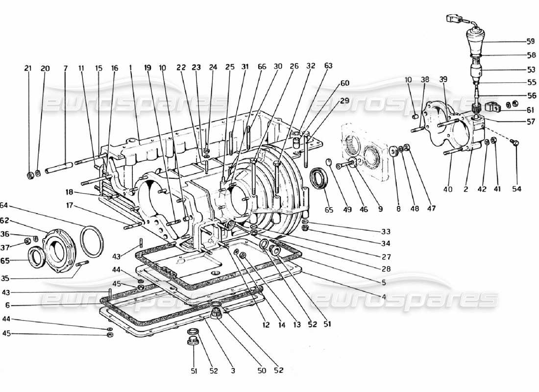 ferrari 308 gtb (1976) gearbox - differential housmg and oil sump part diagram