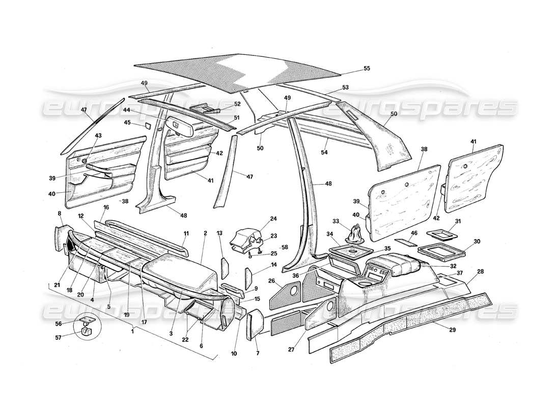 maserati qtp.v8 4.9 (s3) 1979 internal upholstery part diagram