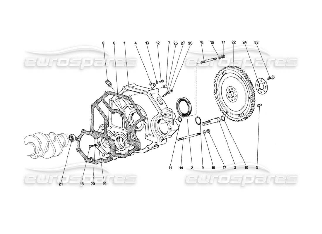 ferrari 308 (1981) gtbi/gtsi flywheel and clutch housing spacer part diagram