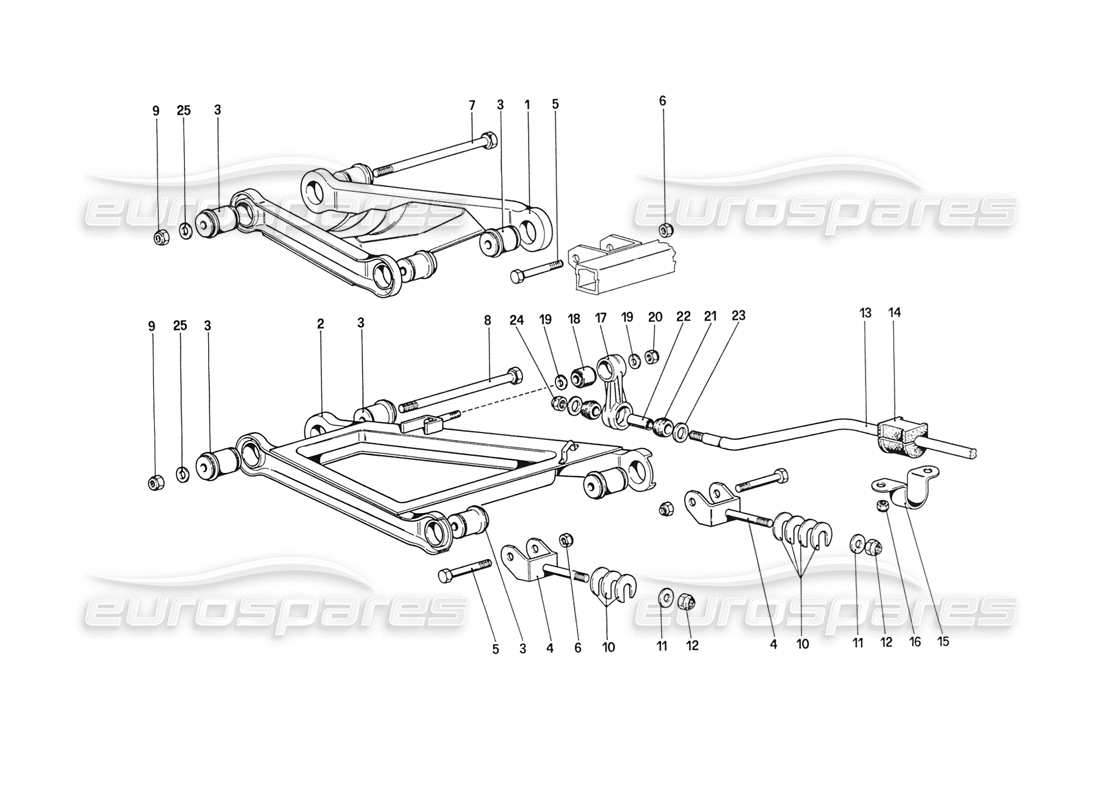 ferrari 208 turbo (1989) rear suspension - wishbones (starting from car no. 76626) part diagram