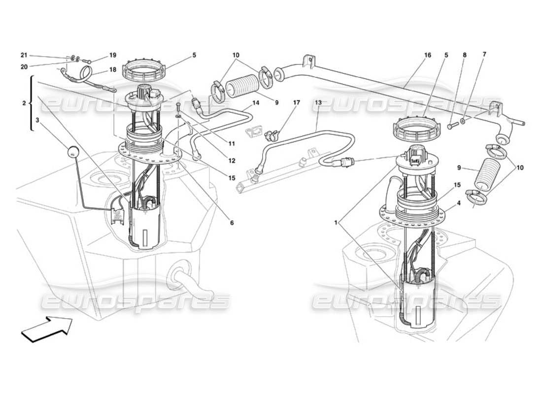 ferrari 360 challenge (2000) fuel pumps and pipes part diagram