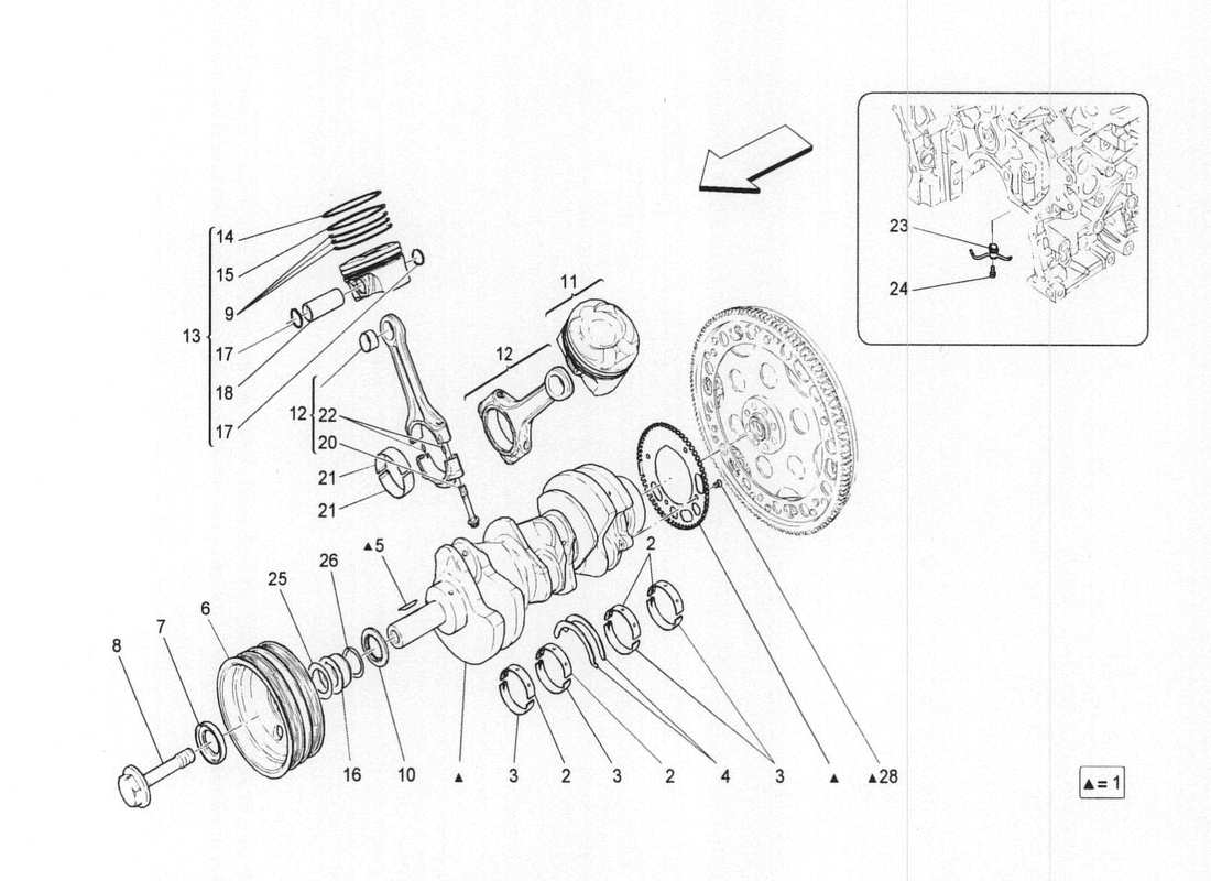 maserati qtp. v6 3.0 bt 410bhp 2wd 2017 crank mechanism part diagram