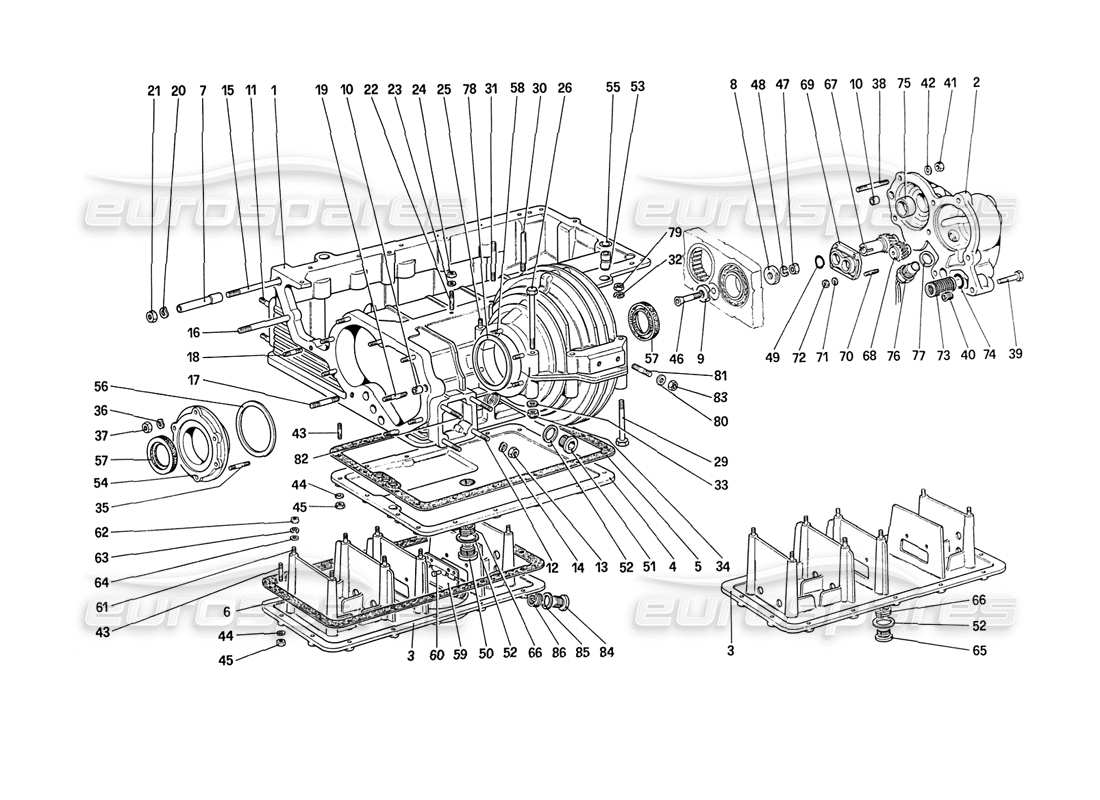 ferrari 208 turbo (1989) gearbox - differential housing and oil pump part diagram