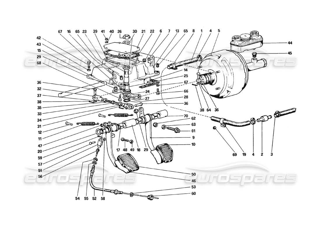 ferrari 308 gtb (1980) pedal board - brake and clutch controls part diagram