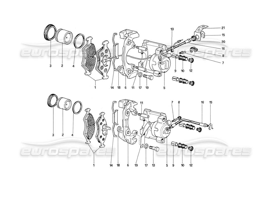 ferrari 208 turbo (1989) calipers for front and rear brakes part diagram