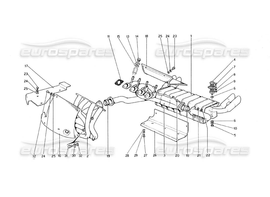 ferrari 308 gt4 dino (1979) exhaust system part diagram