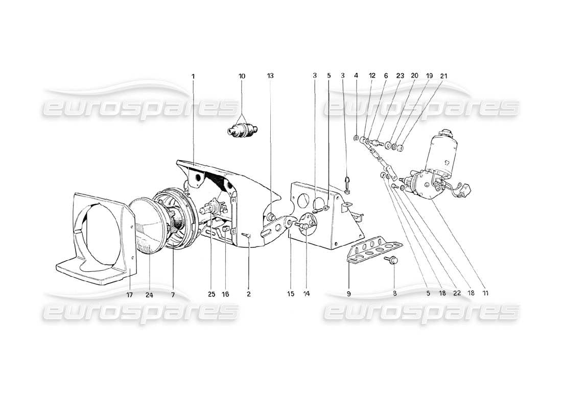 ferrari 208 turbo (1989) lights lifting device and headlights part diagram