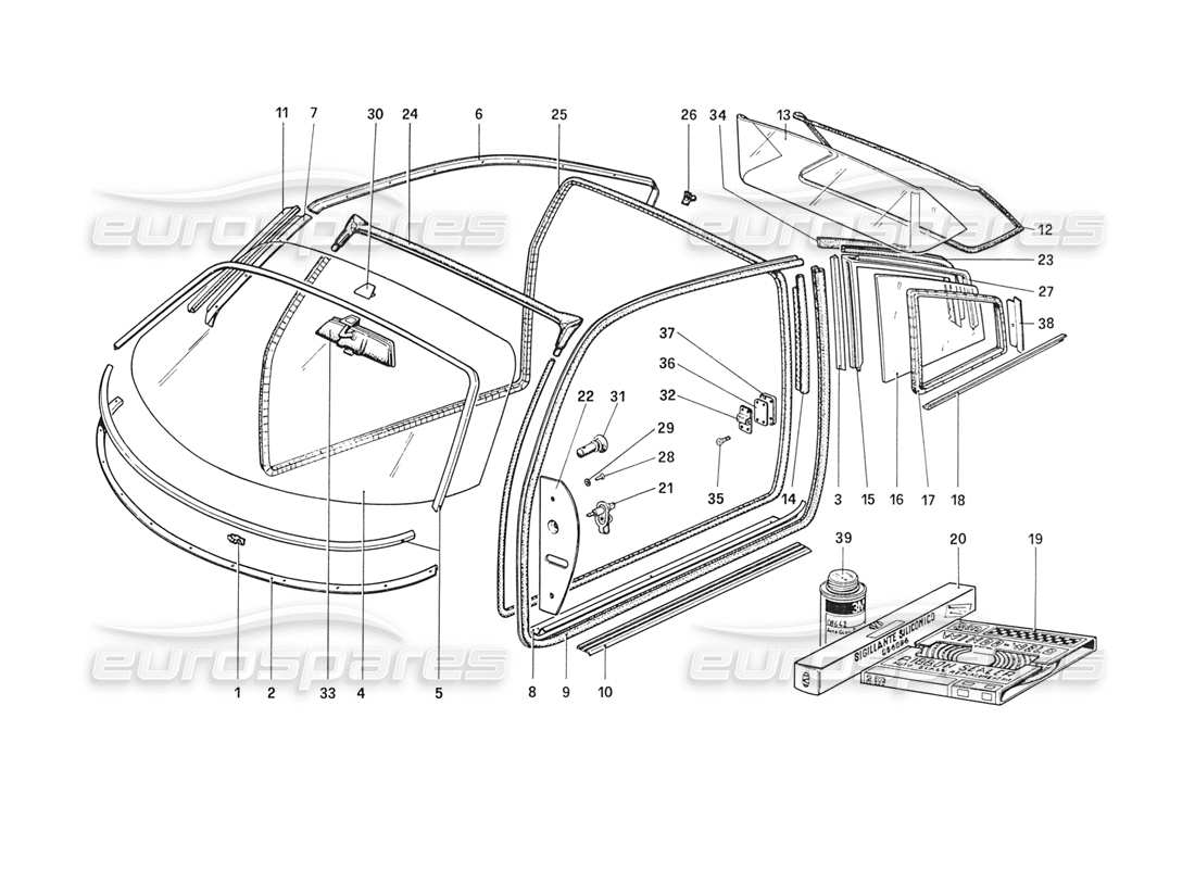 ferrari 208 turbo (1989) glasses part diagram