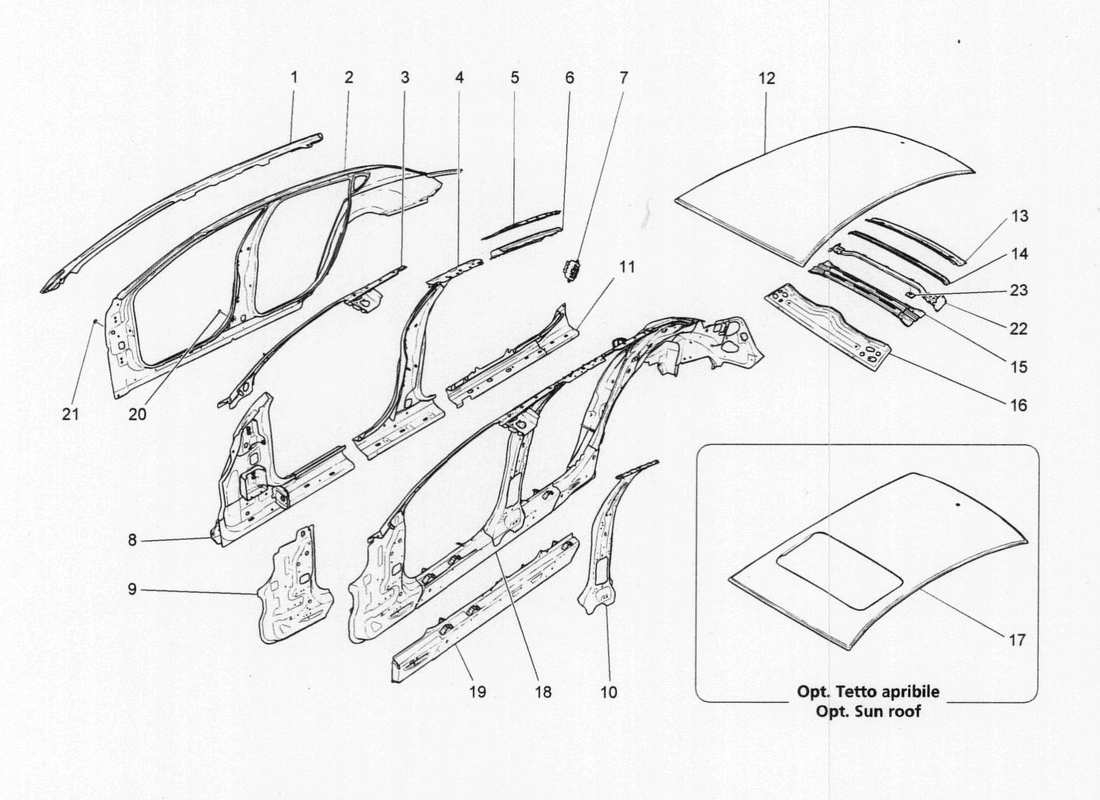 maserati qtp. v6 3.0 bt 410bhp 2wd 2017 bodywork and central outer trim panels part diagram