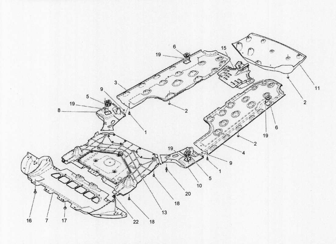 maserati qtp. v6 3.0 bt 410bhp 2wd 2017 underbody and underfloor guards part diagram