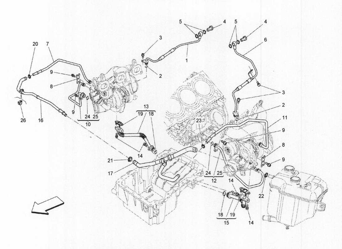 maserati qtp. v6 3.0 bt 410bhp 2wd 2017 turbocharging system: lubrication and cooling part diagram