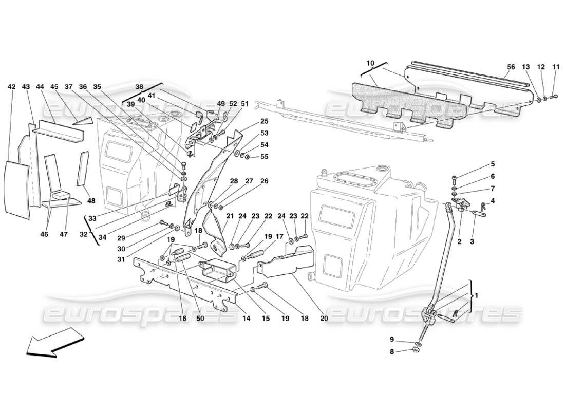 ferrari 360 challenge stradale fuel tanks - fixing and protection part diagram