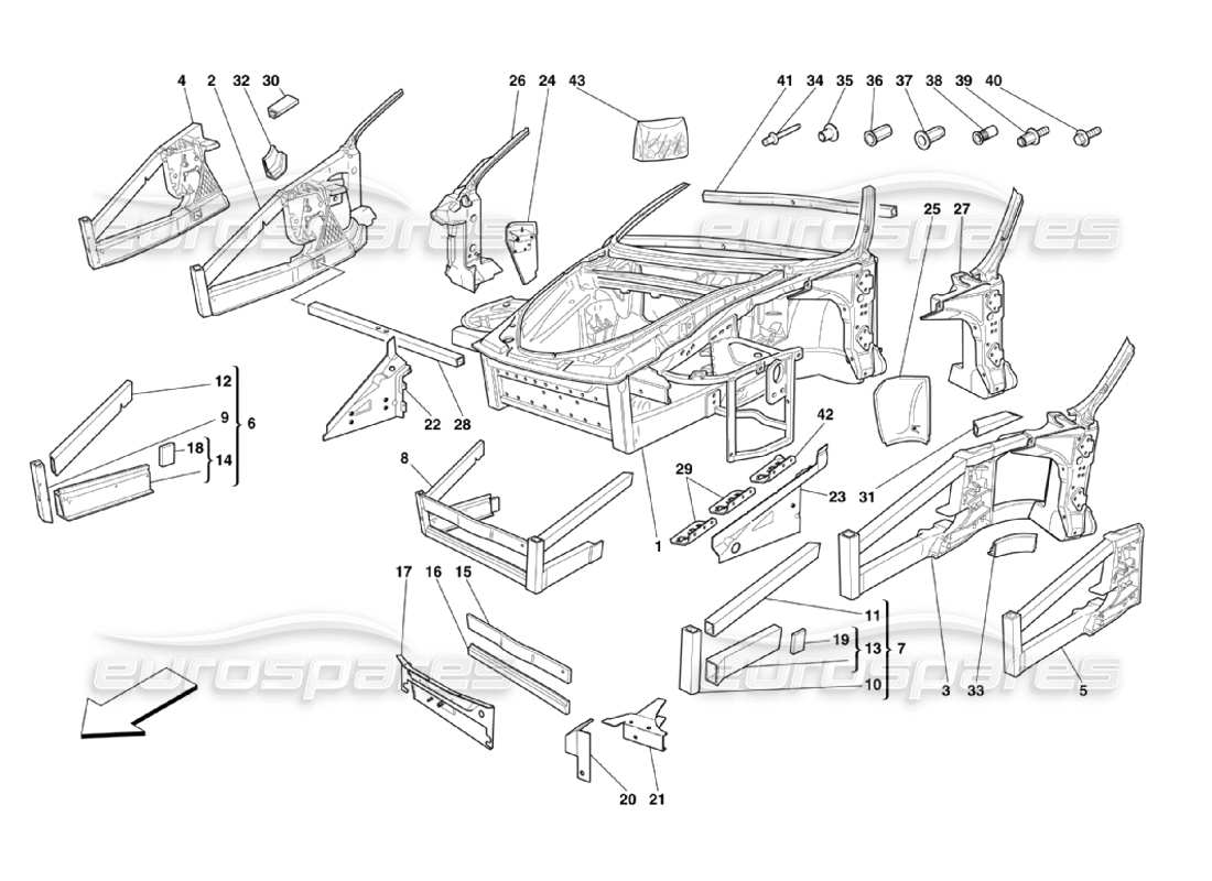 ferrari 360 challenge stradale frame - front elements structures and plates part diagram