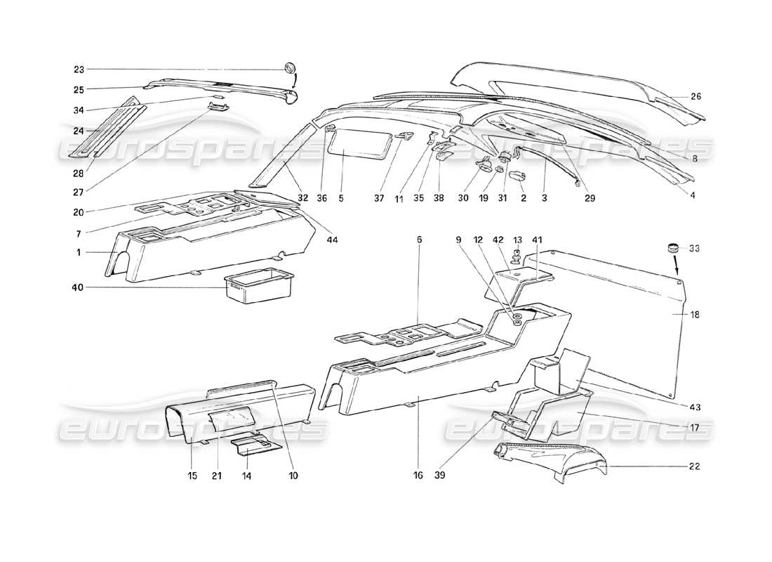 ferrari 208 turbo (1989) tunnel and roof part diagram