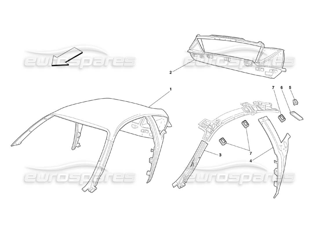 ferrari 360 challenge stradale roof - structure part diagram