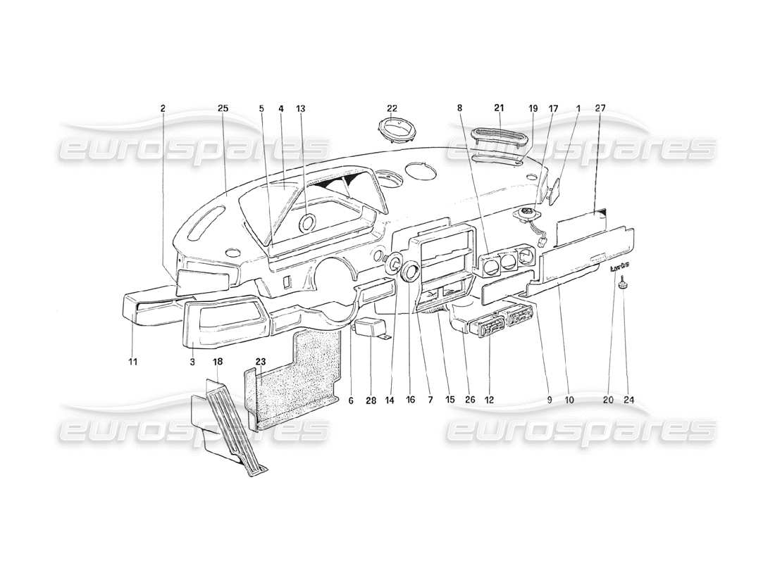 ferrari 208 turbo (1989) instruments panel (untill car 71595) part diagram