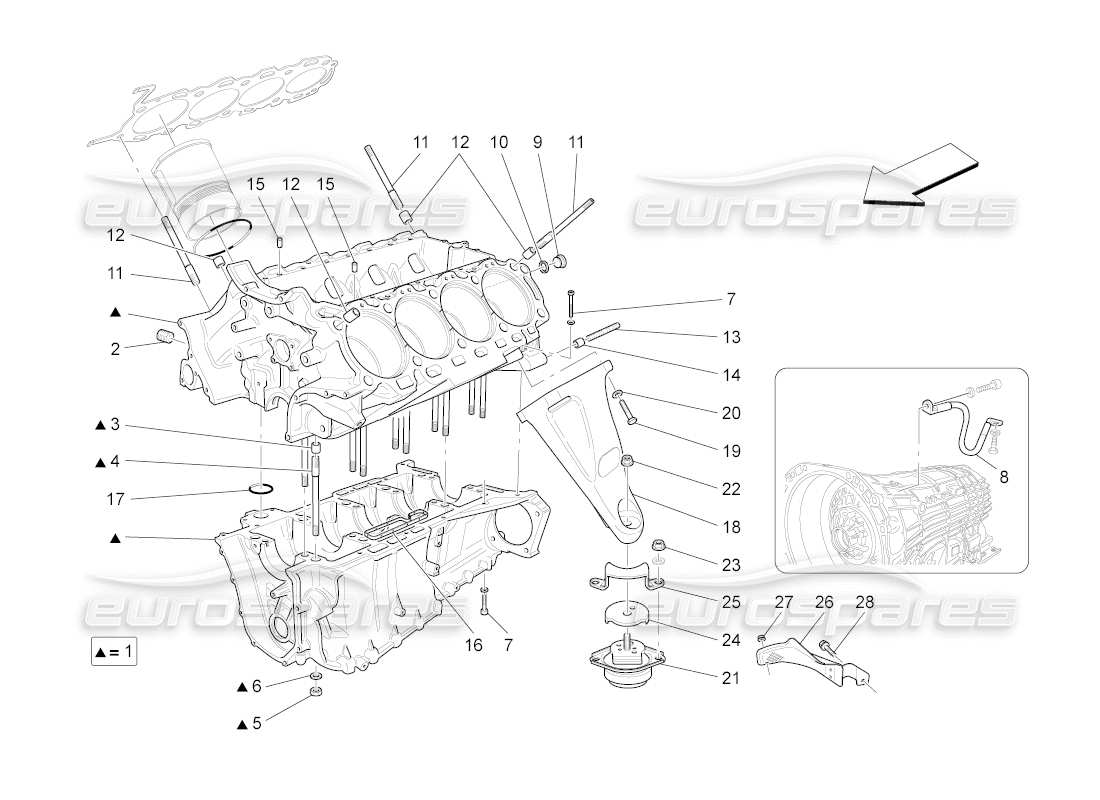 maserati grancabrio (2010) 4.7 crankcase part diagram