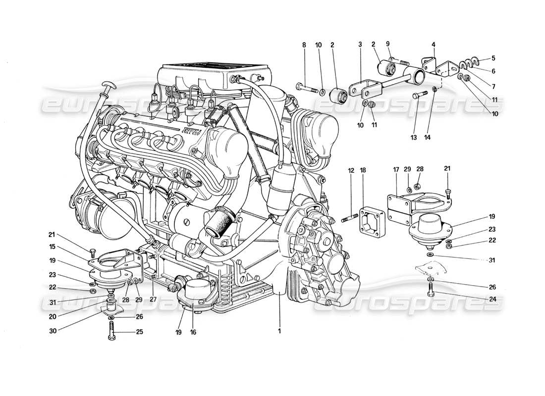 ferrari 328 (1985) engine - gearbox and supports parts diagram