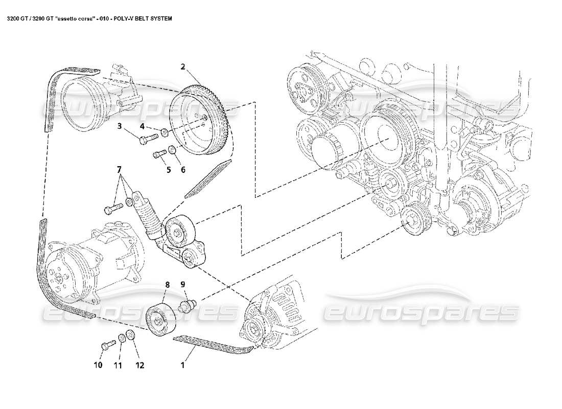 maserati 3200 gt/gta/assetto corsa poly-v belt system part diagram