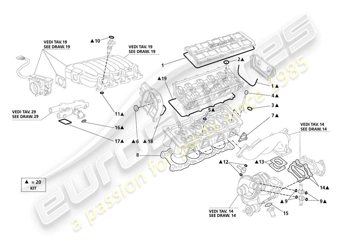 maserati 3200 gt/gta/assetto corsa gasket & seals: head part diagram