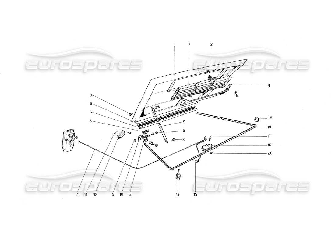 ferrari 308 gt4 dino (1979) engine compartment lid and carpeting part diagram