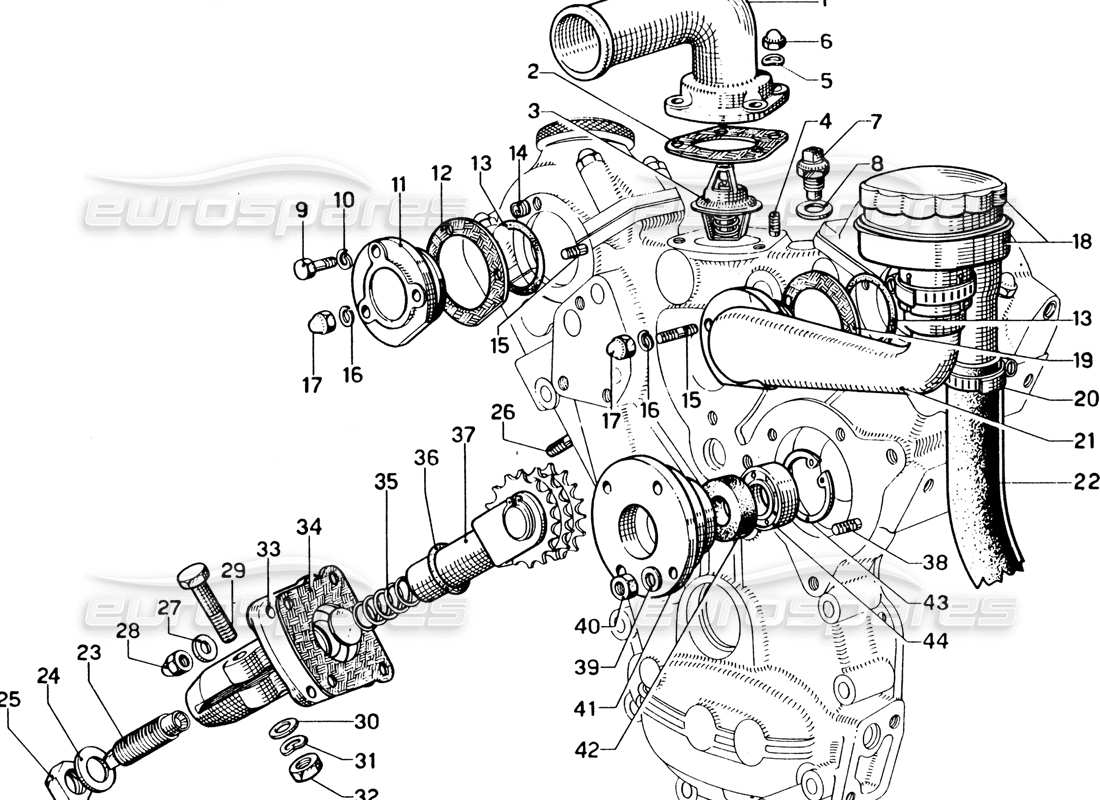 ferrari 330 gtc coupe timing tensioner & thermostat part diagram